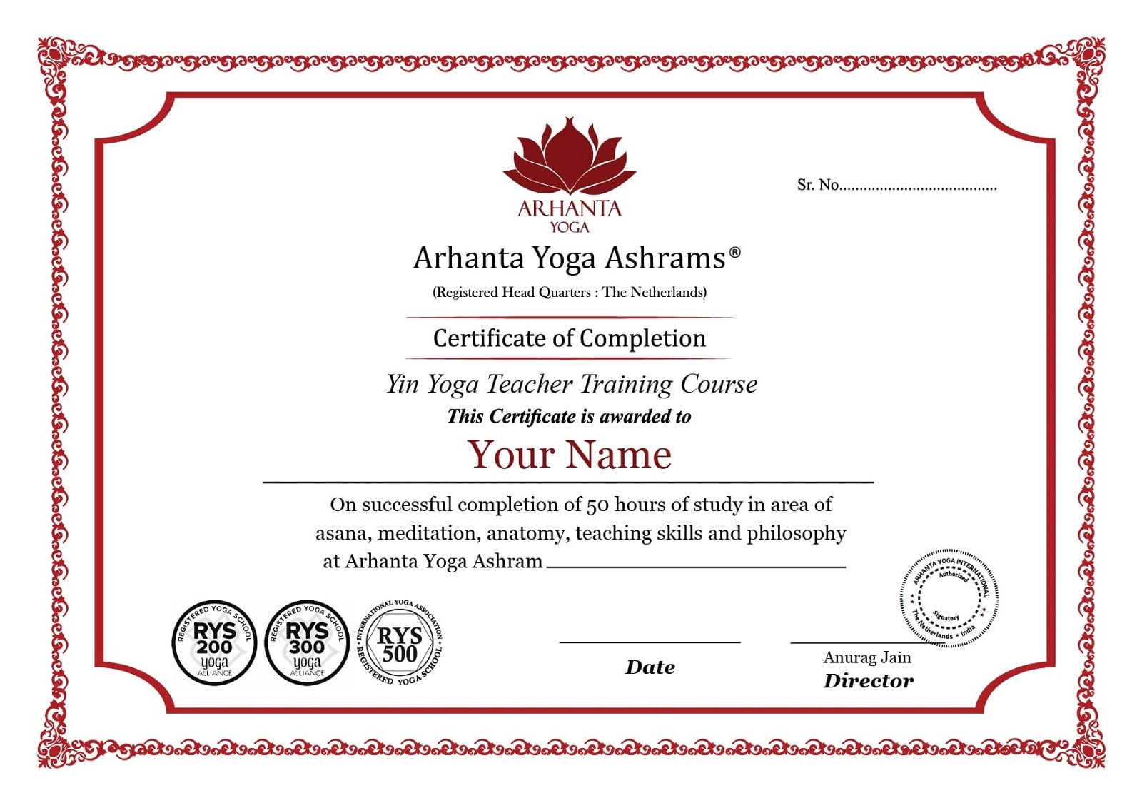 Certificato di formazione per insegnanti di Yin Yoga di 50 ore